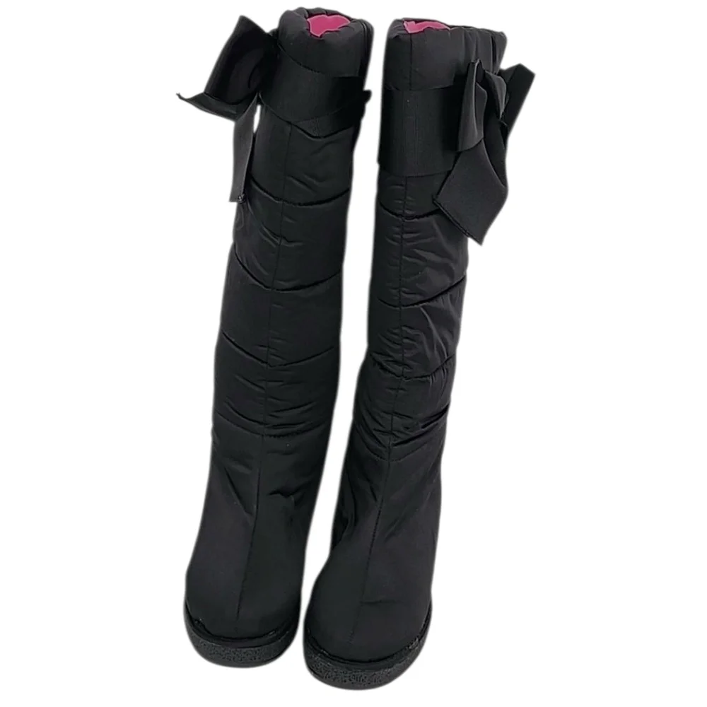 Kate Spade New York Cagney Quilted Bow Wedge Boot Black Satin Women's‎ Size 6 M